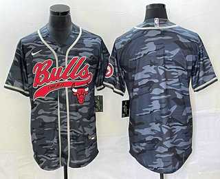 Mens Chicago Bulls Blank Black Camo With Patch Cool Base Stitched Baseball Jersey->chicago bulls->NBA Jersey